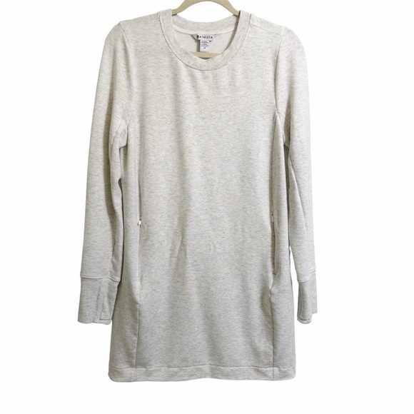 Athleta Coaster Luxe Sweatshirt Dress Grey and White Size Medium with Pockets - Picture 2 of 6